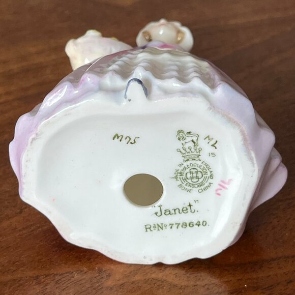 Royal Doulton "Janet" M75 Mini 4" Lady Figurine Vintage Bone China England - Picture 11 of 12